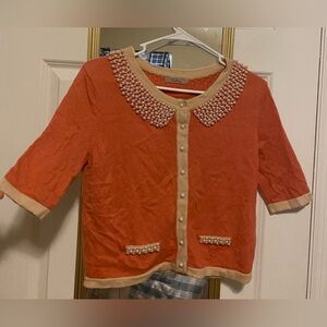 Darling short sleeve coral faux pearl sweater